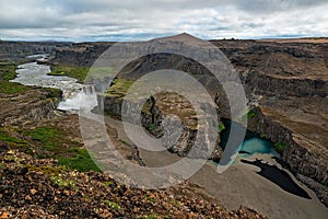 View of canyon and waterfall Hafragilsfoss, Iceland