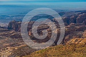 View of canyons, hills and maintain peaks in Petra, Jordan