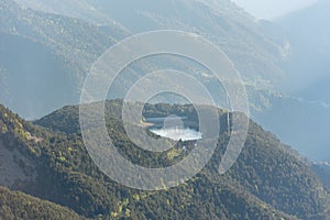 View from Cap de Rep towards Engolasters, you can also see the city of Encamp and Andorra La Vella, Andorra