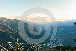 View from Cap de Rep towards Engolasters, you can also see the city of Encamp and Andorra La Vella, Andorra