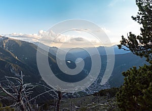 View from Cap de Rep towards Engolasters, you can also see the city of Encamp and Andorra La Vella, Andorra