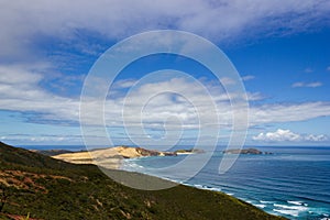 View of Cape Maria van Diamen and Te Werahi Beach by Cape Reinga, North Island of New Zealand