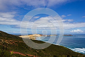 View of Cape Maria van Diamen and Te Werahi Beach by Cape Reinga, North Island of New Zealand