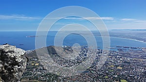 View of Cape Town and the Atlantic Ocean from the summit of Table Mountain.