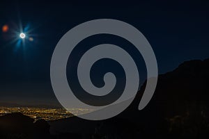 View of Cape Town and its harbour in summer from Table Mountain