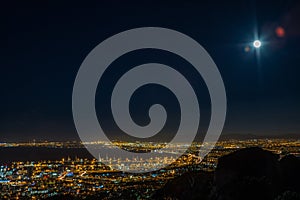 View of Cape Town and its harbour in summer from Table Mountain