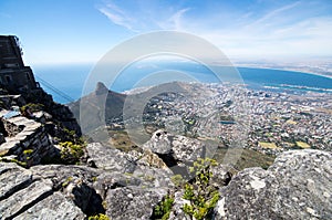 View on Cape Town and Signal Hill from the top of Table Mountain