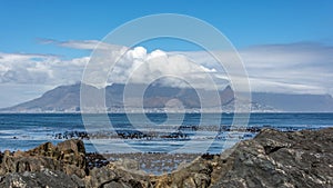 The view of Cape Town and Table Mountain from Robben Island