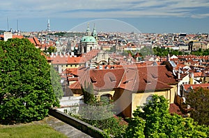 View of the capital city of Prague from roof of the house