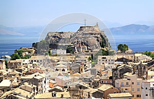 View of the capital of the island of Corfu and the old fortress