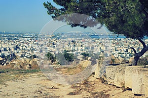 View of the capital of Tunisia near the sea bay. Byrsa Hill, Carthage