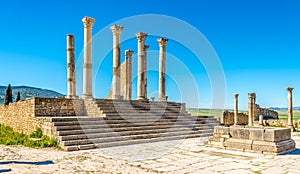 View at the Capitoline Temple in ancient city Volubilis - Morocco