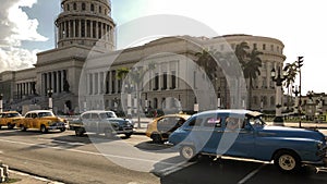 View of the Capitolium El Capitolio, Havana, Cuba, retro car w