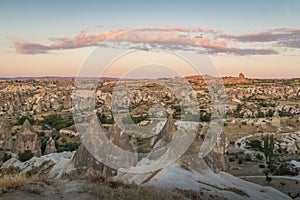 View of Cappadocia landscape in Goreme with fairy chimneys and rock formations