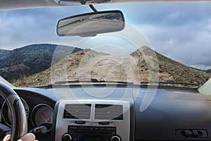 View from the Car on a dirt mountain road