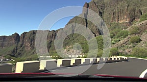 View from a car going through serpentine road in Tenerife