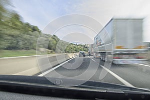 View of car that runs speedy in freeway