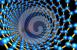 View through Carbon Nanotube, Blue Atoms and Orange Bonds
