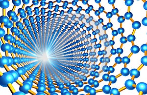 View through Carbon Nanotube, Blue Atoms and Orange Bonds