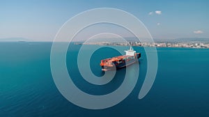 View of a cargo ship carrying a container for importing export goods to a client