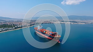 View of a cargo ship carrying a container for importing export goods to a client