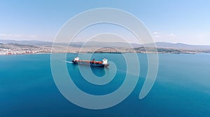 View of a cargo ship carrying a container for importing export goods to a client