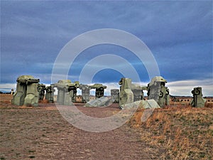 View of the Carhenge park in the United States