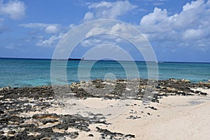 View of Caribbean Sea from Seven Mile Beach in Cayman Islands
