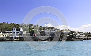 View of Caribean Sea and mountains in Montego Bay Jamaica