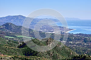 A view of Carpinteria, CA and the coast from the hills above Montecito photo