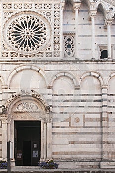 View of Carrara, Tuscany: the St. Andrew Cathedral main entrance