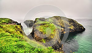 View of Carrick Island with Carrick-a-Rede Rope Bridge - Norther