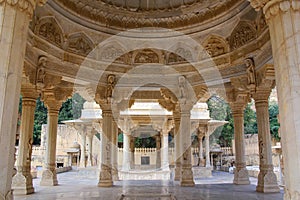 View of the carved dome at Royal cenotaphs in Jaipur, Rajasthan, India