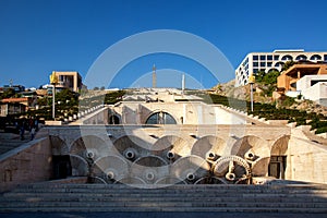 A view of Cascade and stairs on a sunny day in summer. Yerevan landmark, Armenia
