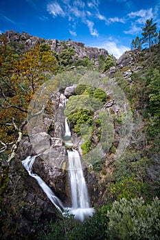View of the Cascata do Arado waterfalls in the Peneda-Geres National Park in Portugal photo