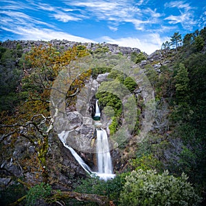 View of the Cascata do Arado waterfalls in the Peneda-Geres National Park in Portugal photo
