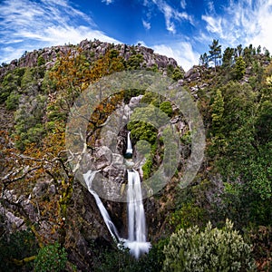 View of the Cascata do Arado waterfalls in the Peneda-Geres National Park in Portugal photo