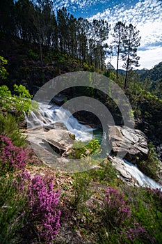 View of the Cascata Fecha de Barjas waterfalls in the Peneda-Geres National Park in Portugal photo