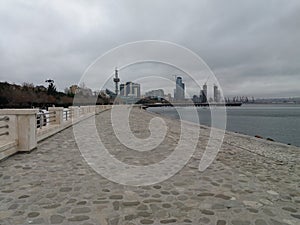 View of the Caspian Sea shore in Baku Azerbaijan photo