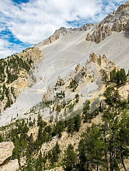 Road climbing to Col d`Izoard, French Alps, vertical