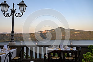 View from Castel Gandolfo, summer residence of the pope, located on Alban hills near lake Albano, Castelli Romani, Italy