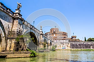 View of Castel Sant'Angelo from under the bridge , Rome, Italy