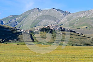 View of Castelluccio of Norcia in Umbria Italy.