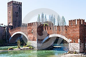 View of Castelvecchio Bridge on Adige River