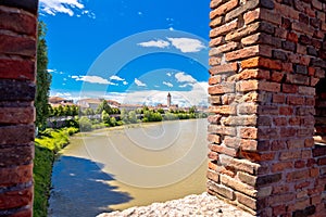 View from Castelvecchio Bridge on Adige river in Verona