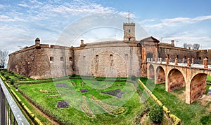 View of Castillo de Montjuic on mountain Montjuic in Barcelona,