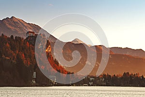 View on Castle on Bled Lake with Alps, Slovenia