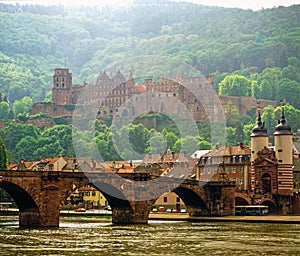 View of castle and bridge in Heidelberg, Germany