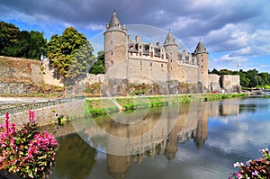 View of the castle of the city of Josselin in Bretagne, France.