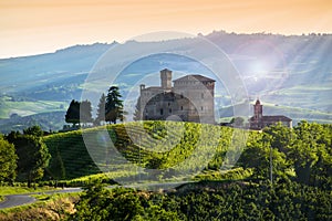 View on the castle of Grinzane cavour at Sunset